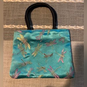 Clearance - Turquoise Satin Dragonfly Brocade Mini Bag